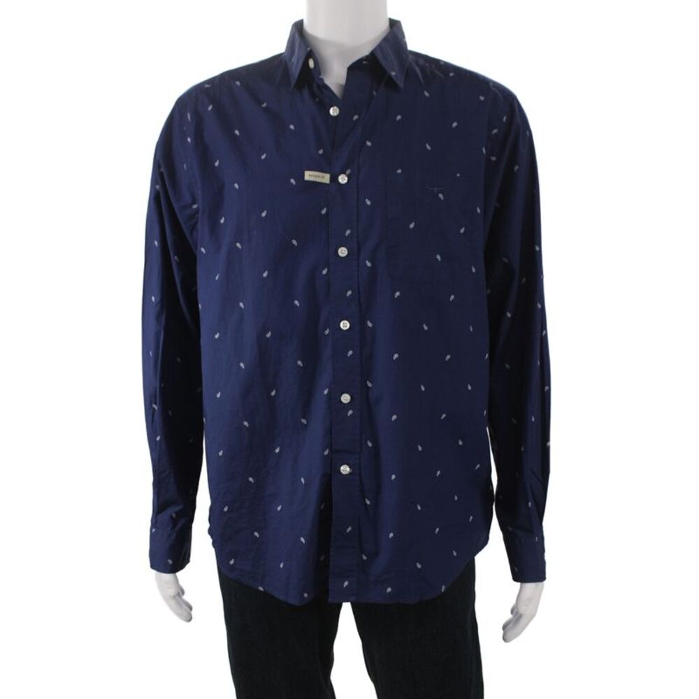 R.M. Williams Mens Button-Down Paisley Dress Shirt Dark Blue Size M